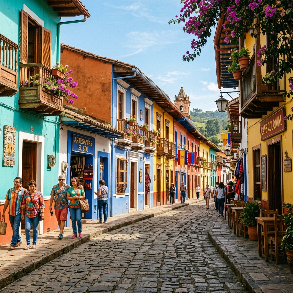 Calle colonial concurrida